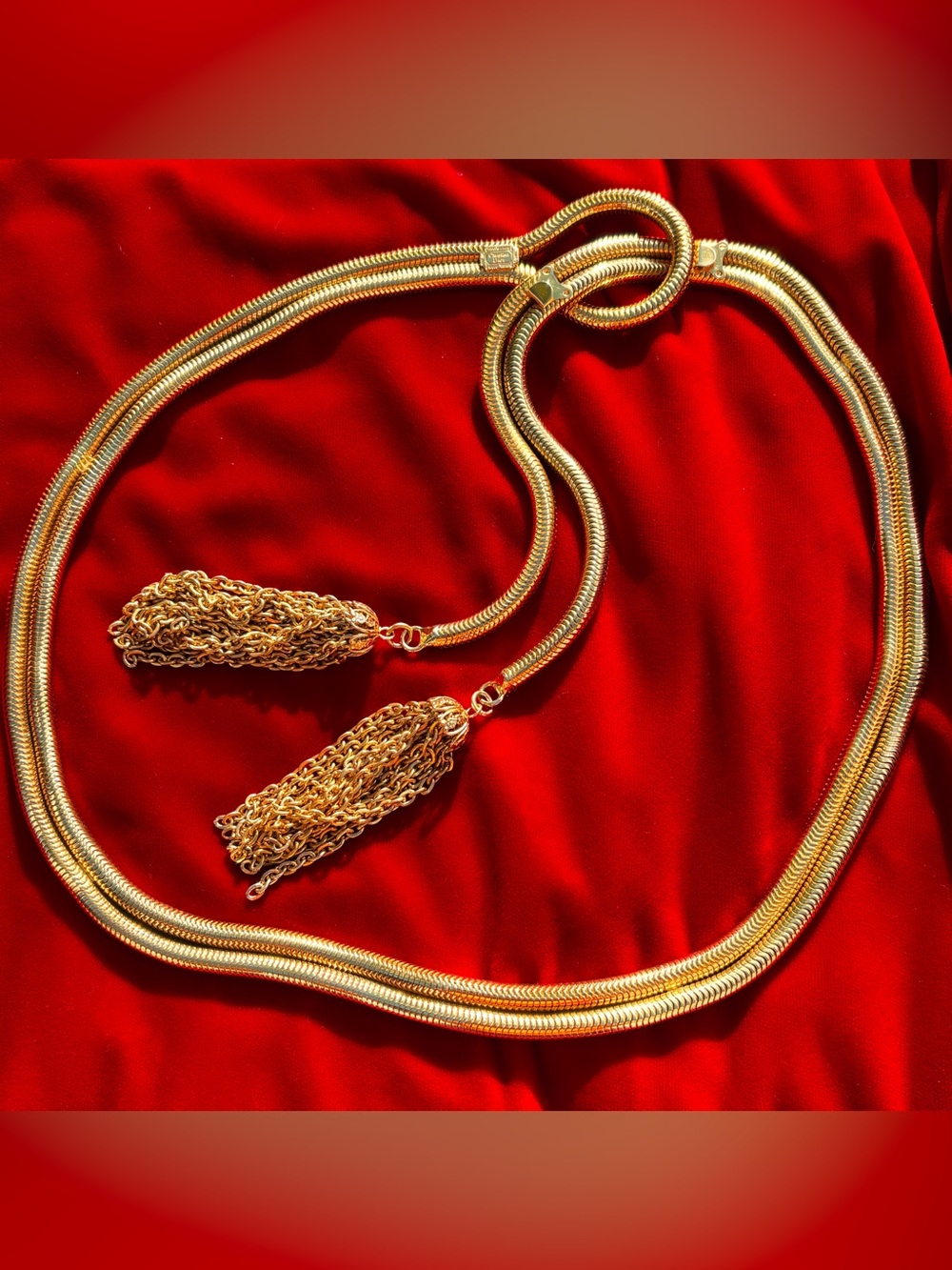 Vintage 1970s Christian Dior Gold Tassel Lariat Belt / Necklace
